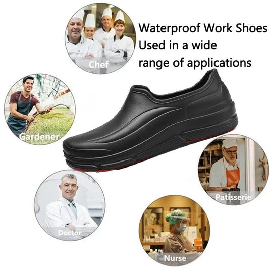 Anti-Slip Chef Nurse Work Clogs Waterproof Oil-Proof Wide Toe Lightweight Cushion for Hospital Kitchen Restaurant clogs Black Footwear Walking Shoes