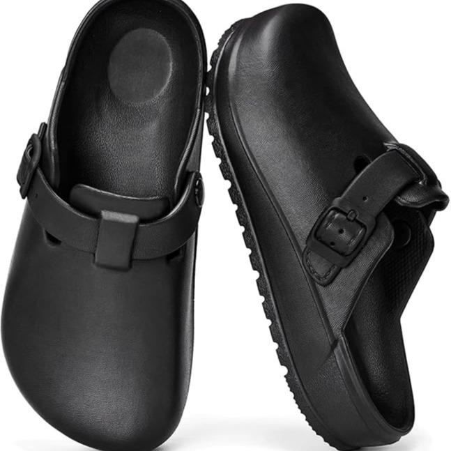 Waterproof non-slip work clogs arch support for chefs nurses labs gardens, lightweight and comfortable slip-on sandals, elastic foam shoes mules