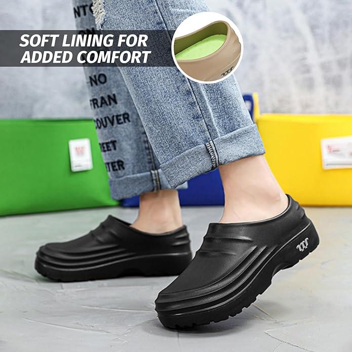 Unisex Slip-Resistant Work Clogs Waterproof Oil-Resistant Nursing Shoes Wide Fit Comfortable Non-Slip Chef Clogs for Healthcare/Kitchen/Garden (Black)